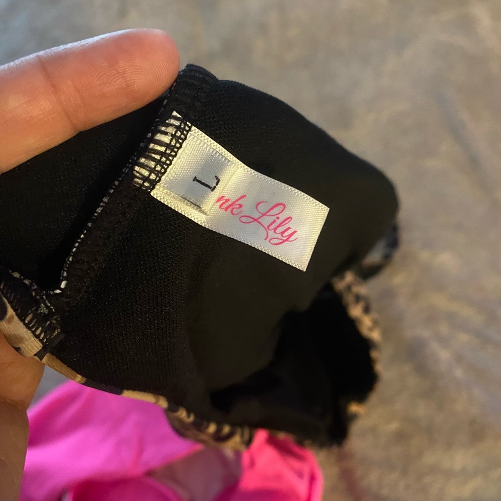 Pink Lily Black and Pink Bikini with Leopard Trim - Picture 3 of 3